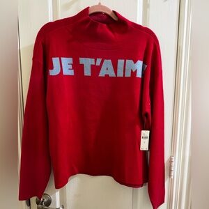 Anthropologie Red Sweater with Blue Text